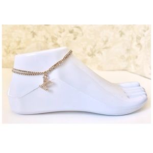 Brand New Laser Cut Rhinestone LV Ankle Bracelet